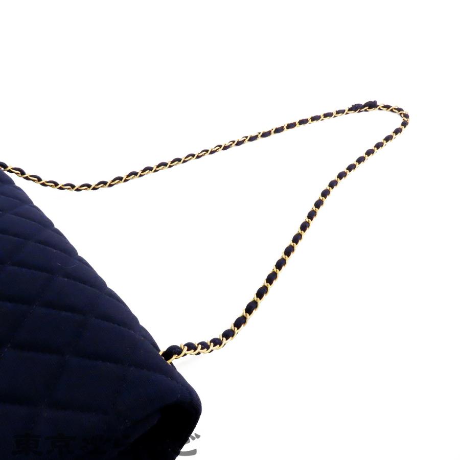 シャネル CHANEL シングルフラップ Wチェーンバッグ ネイビー 紺 ゴールド金具 ジャージー コットン マトラッセステッチ ショルダーバッグ レディース 101862957の画像