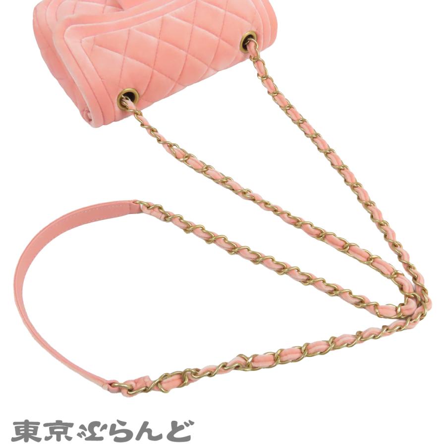 シャネル CHANEL チェーンショルダーバッグ ピンク ゴールド金具 ベルベット ココマーク シングルフラップ レディース 101862969_4