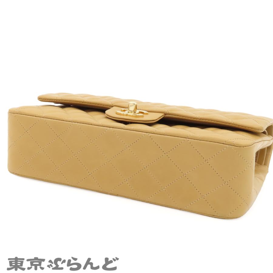 シャネル CHANEL A01112 ベージュ ゴールド金具 ラムスキン マトラッセ 25 Wフラップ Wチェーン ショルダーバッグ レディース 8番台 101864502の画像