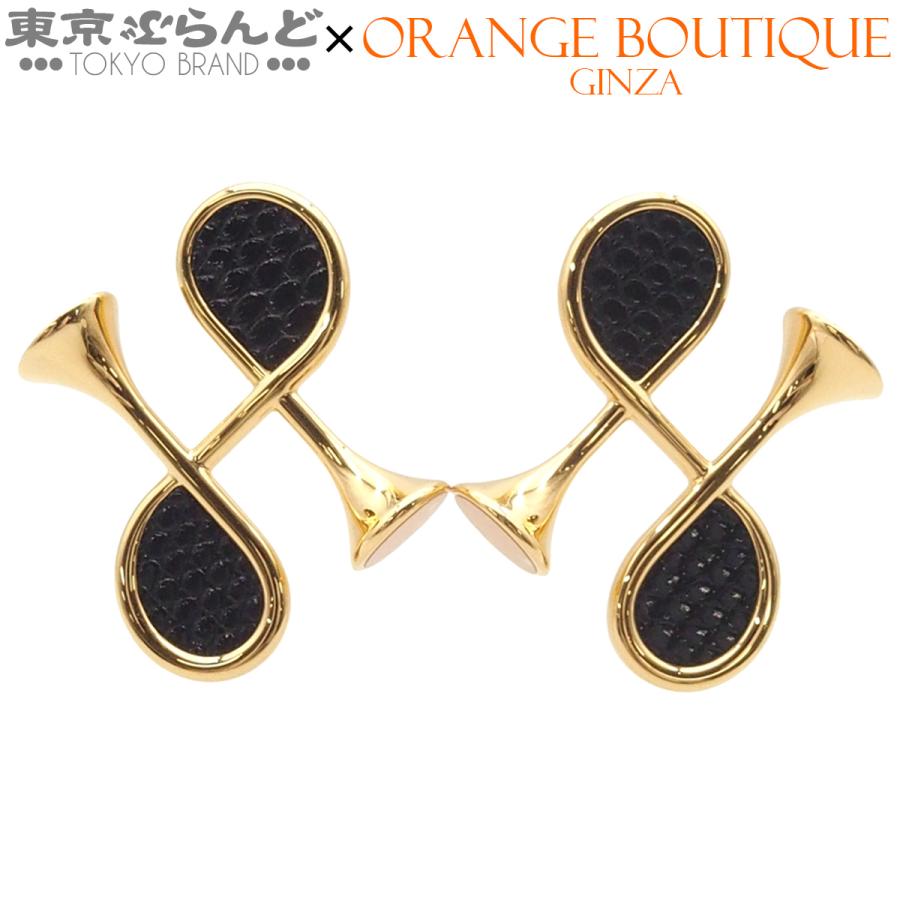 ノン様＊良品✨エルメス エクリプス ピアス Hロゴキャッチ 片方 ゴールド HERMES（エルメス） コルH ピアス ゴールドxブラック GP リザード