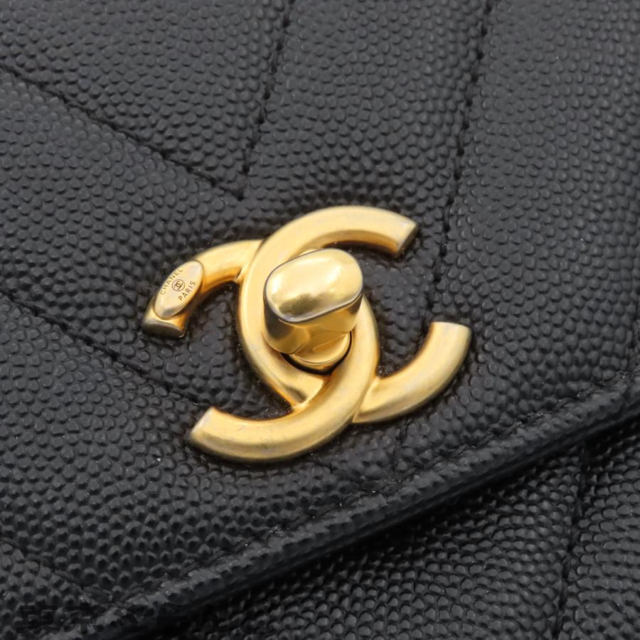 シャネル CHANEL ココハンドル XS A92990 ブラック ゴールド金具 キャビアスキン シェブロン チェーンショルダーバッグ 2WAYバッグ 28番台 レディース 101864775の画像