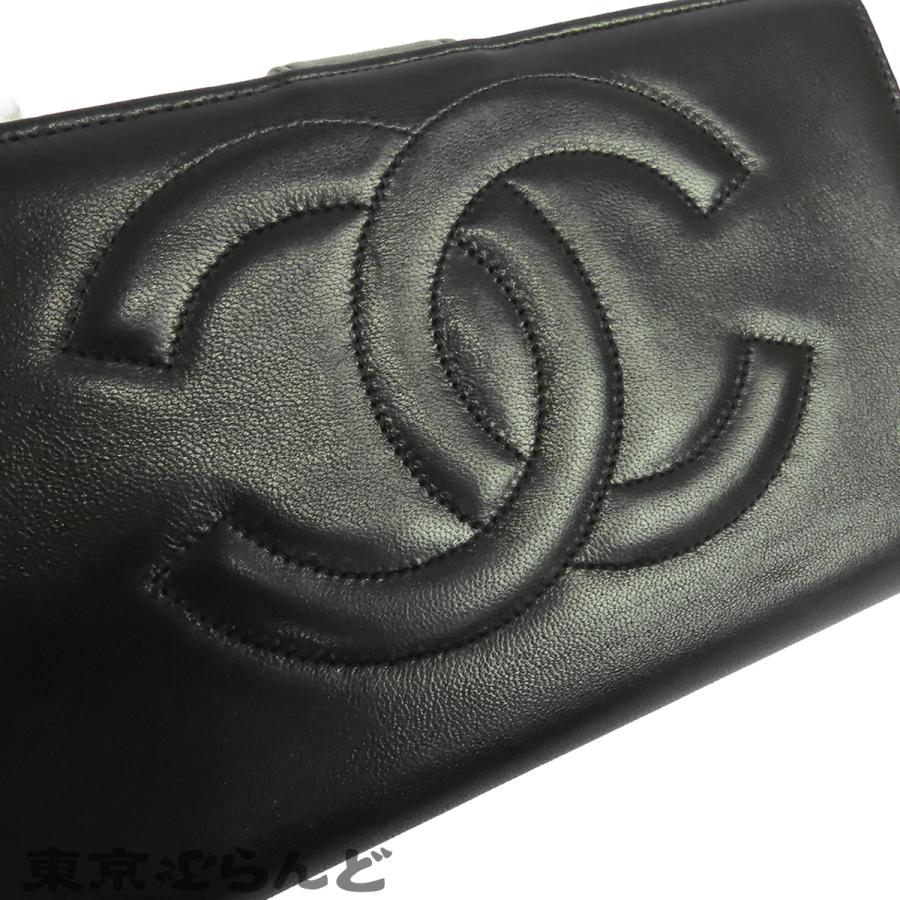 シャネル 長財布 二つ折り ラムスキン ココマーク ヴィンテージ がま口 黒 CHANEL（シャネル） 長財布 ブラック 黒 ゴールド金具 ラムスキン ココ