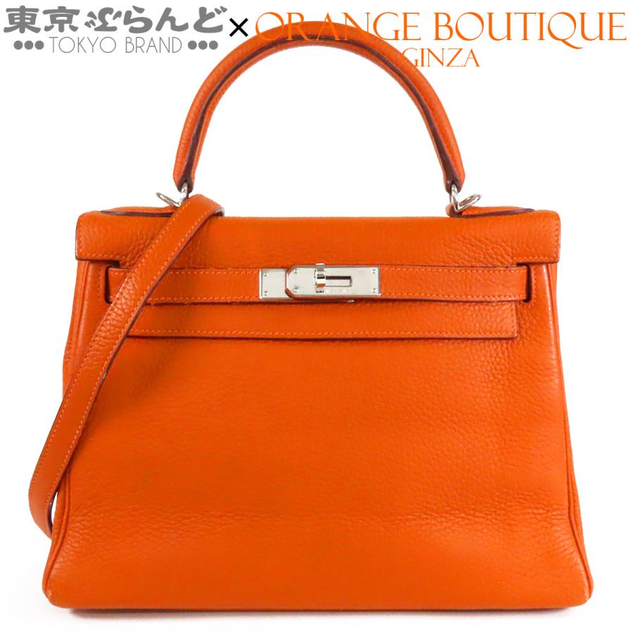HERMES（エルメス） ケリー 28 □J刻印 オレンジ シルバー金具