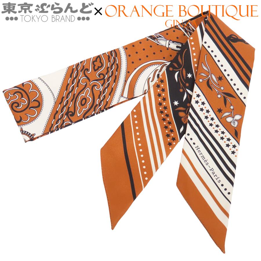 HERMES（エルメス） ツイリー ブラウンxホワイトxブラック シルク