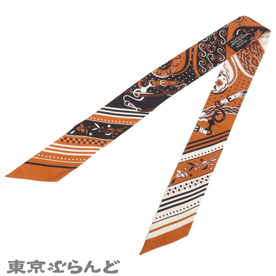 HERMES（エルメス） ツイリー ブラウンxホワイトxブラック シルク