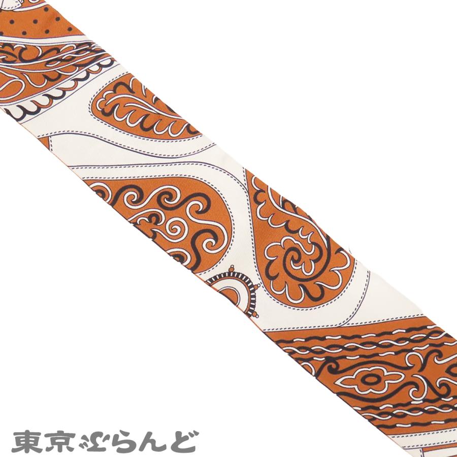 HERMES（エルメス） ツイリー ブラウンxホワイトxブラック シルク