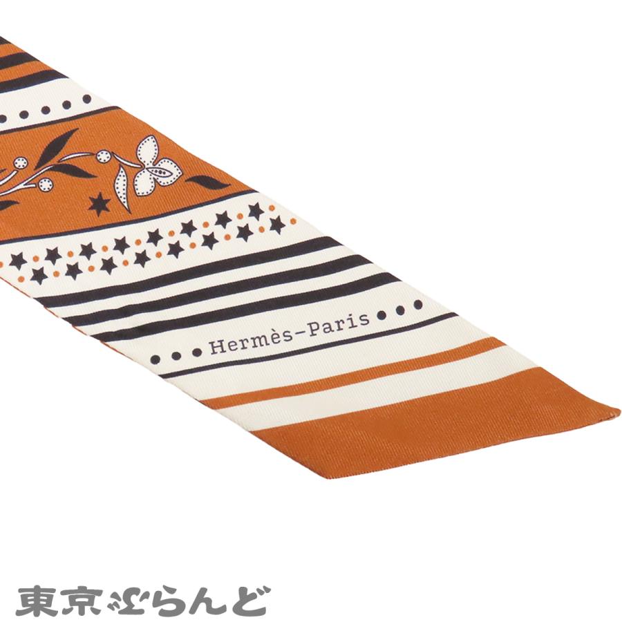 HERMES（エルメス） ツイリー ブラウンxホワイトxブラック シルク