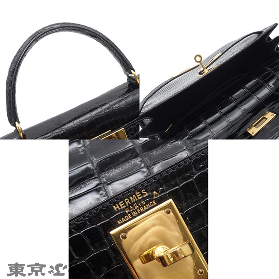 HERMES ケリー 28ハンドバッグ ブラック ゴールド金具 HERMES（エルメス） ケリー28 〇X刻印 ブラック ゴールド金具 ポロサス