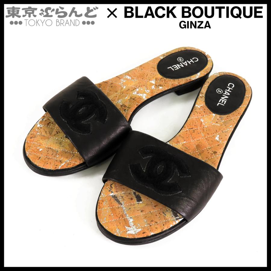 CHANEL シャネル ミュール サンダル コルク素材 CHANEL（シャネル） スライドサンダル G28177 ブラック レザー コルク