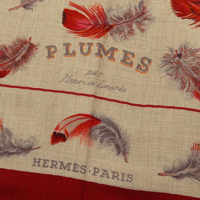 HERMES（エルメス） カレ ジェアン 140 ベージュxレッド カシミヤ