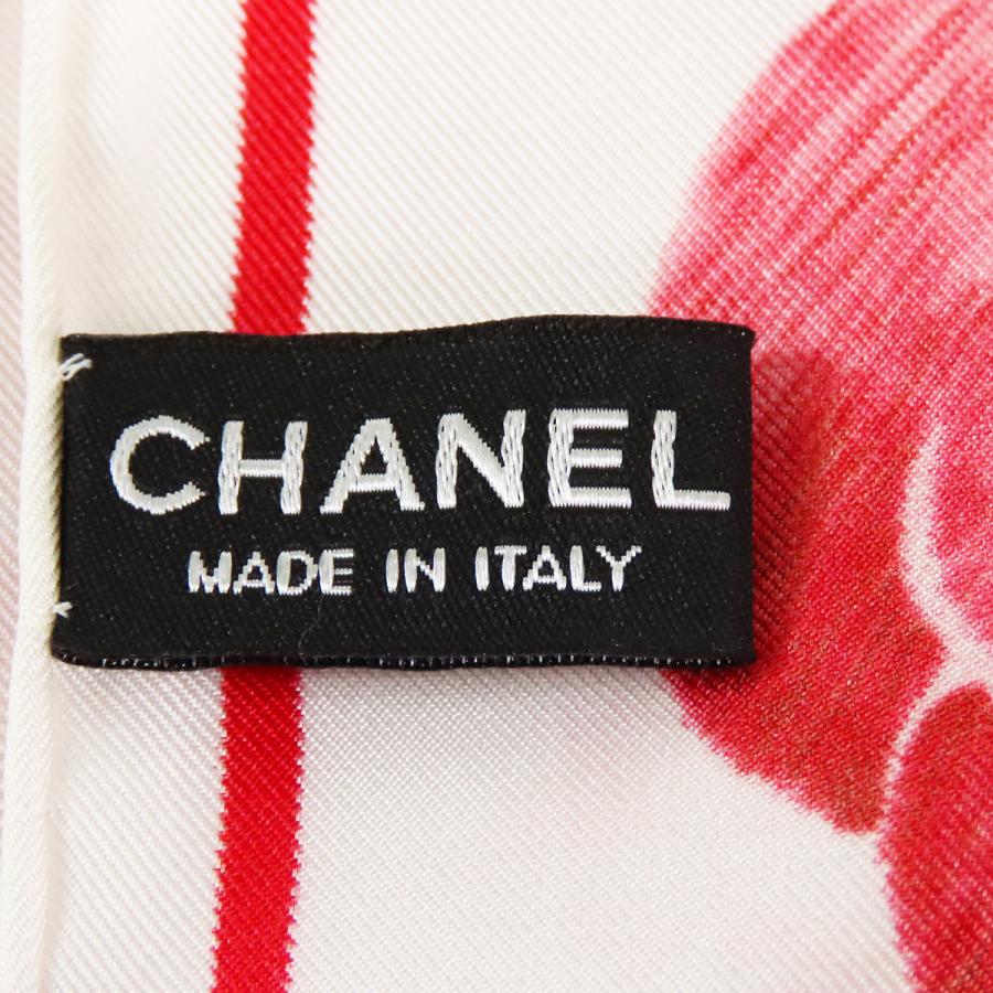 CHANEL シャネル スカーフ シルク レッド×ホワイト×グレー CHANEL（シャネル） カメリア スカーフ ホワイトxレッド シルク