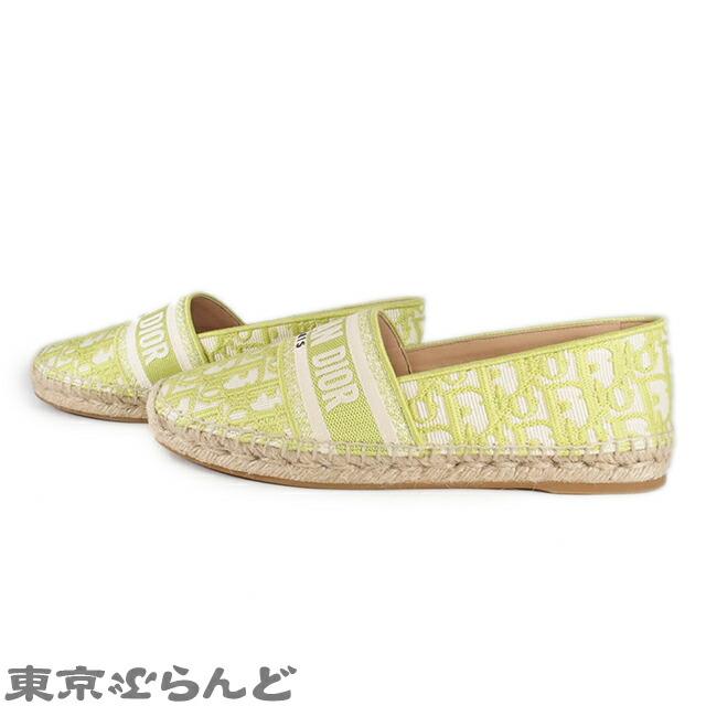 ディオール Dior エスパドリーユ シューズ グリーン系 コットン DIOR GRANVILLE 39 1/2D スリッポン レディース