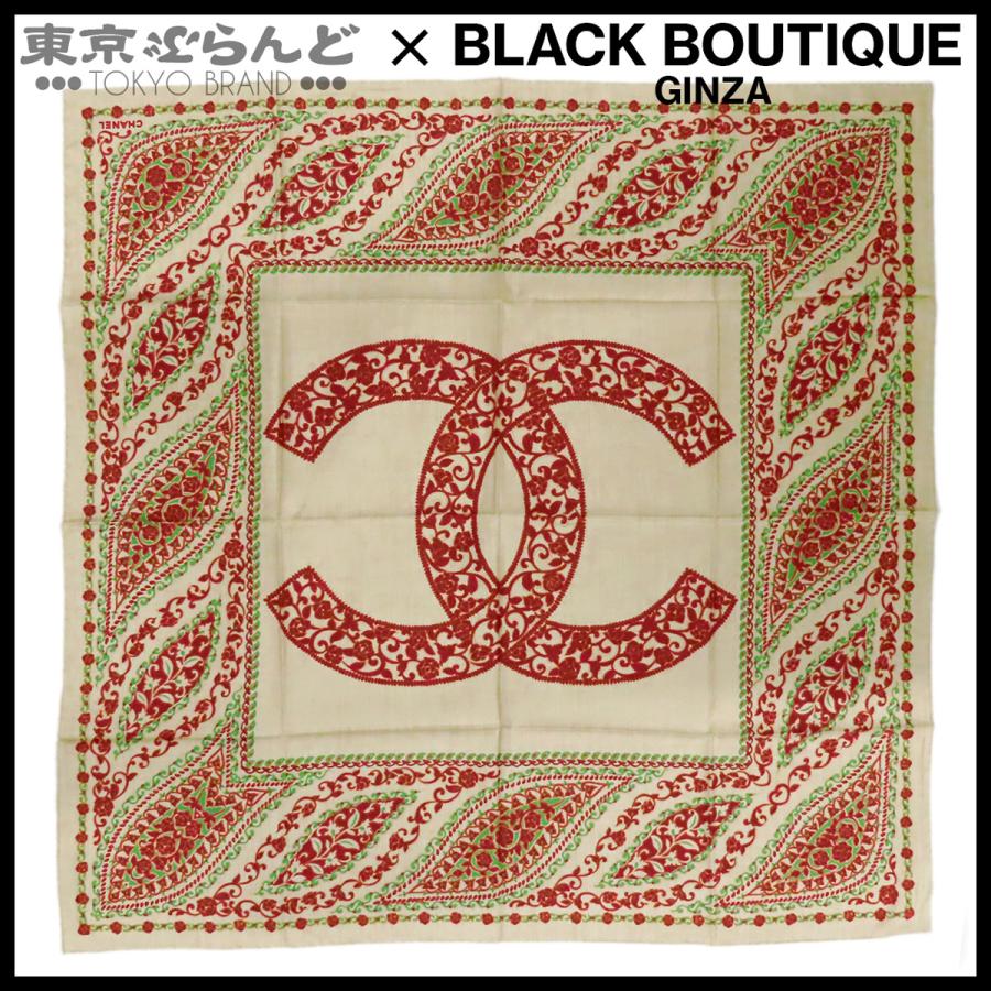 CHANEL シャネル シルク シフォン 大判スカーフ カメリア ココマーク