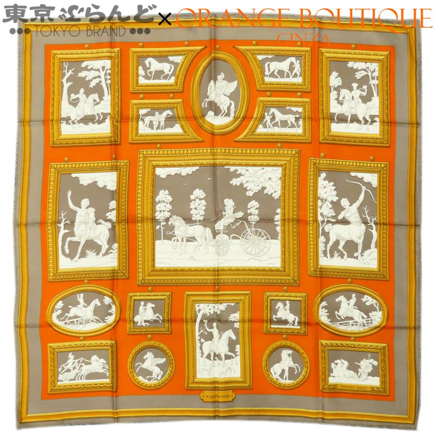 HERMES（エルメス） カレ 90 オレンジxグレー シルク WEDGWOOD