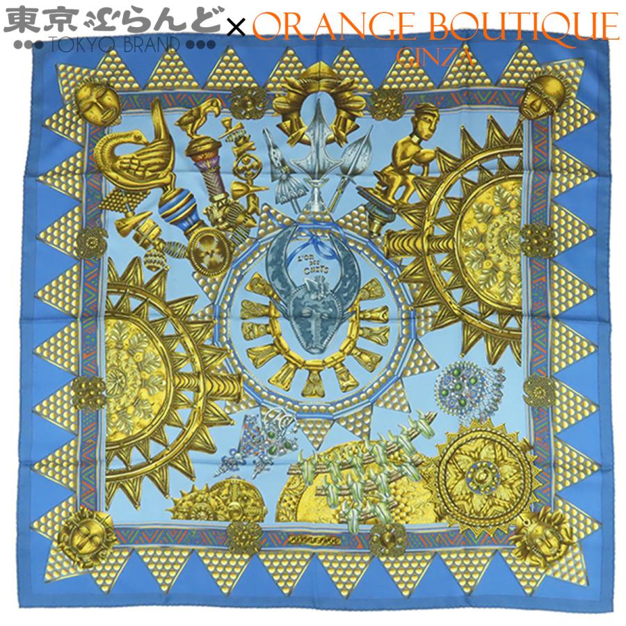 HERMES エルメス カレ スカーフ ブルー ゴールド HERMES（エルメス） カレ 90 ブルーxゴールド シルク L'OR DES CHEFS