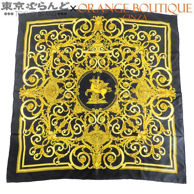 HERMES（エルメス） カレ 90 ブラックxイエロー シルク LES TUILERIES