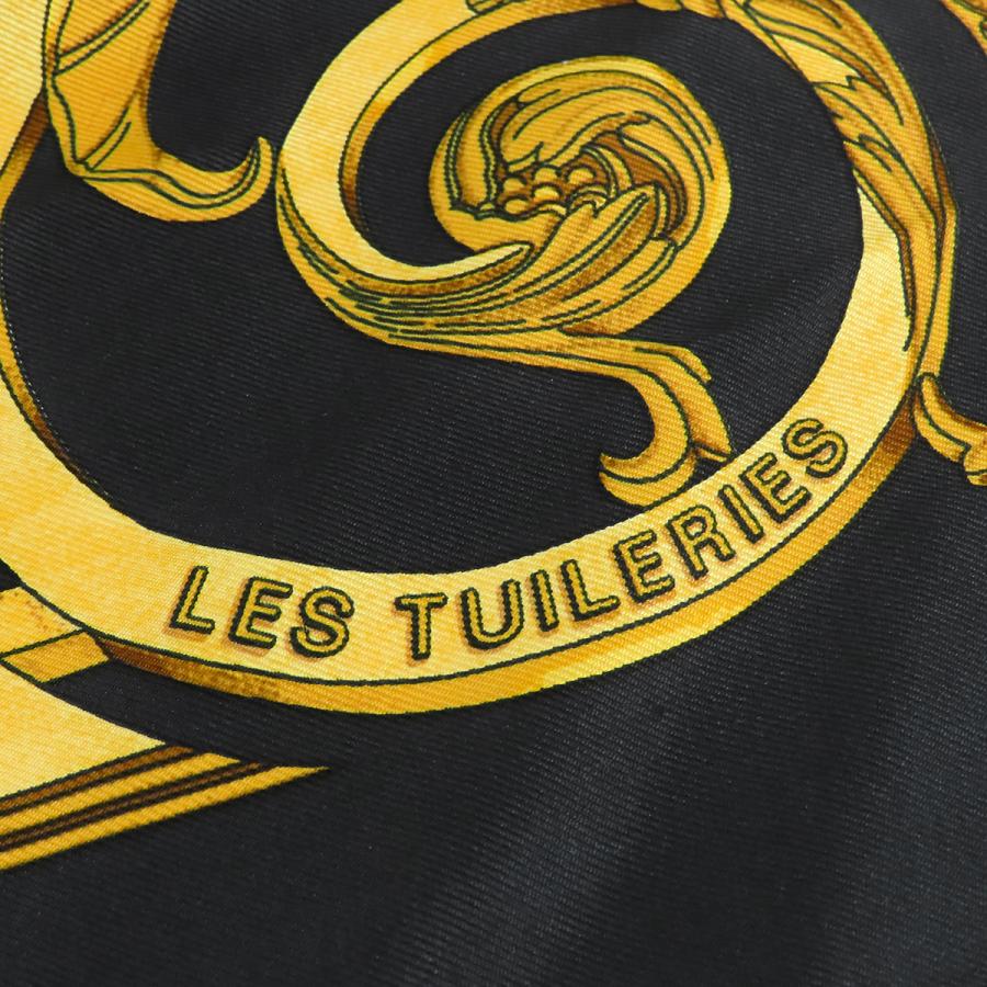 極美品エルメス　カレ90 スカーフ　LES TUILERIES　チュイルリー庭園 HERMES（エルメス） カレ 90 ブラックxイエロー シルク LES TUILERIES