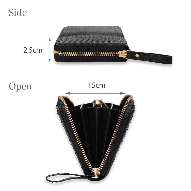 ブラックレザー長財布 パイソン柄ディテール レザークラフト優 財布/長財布/蛇革/蛇皮/ラウンドファスナー
