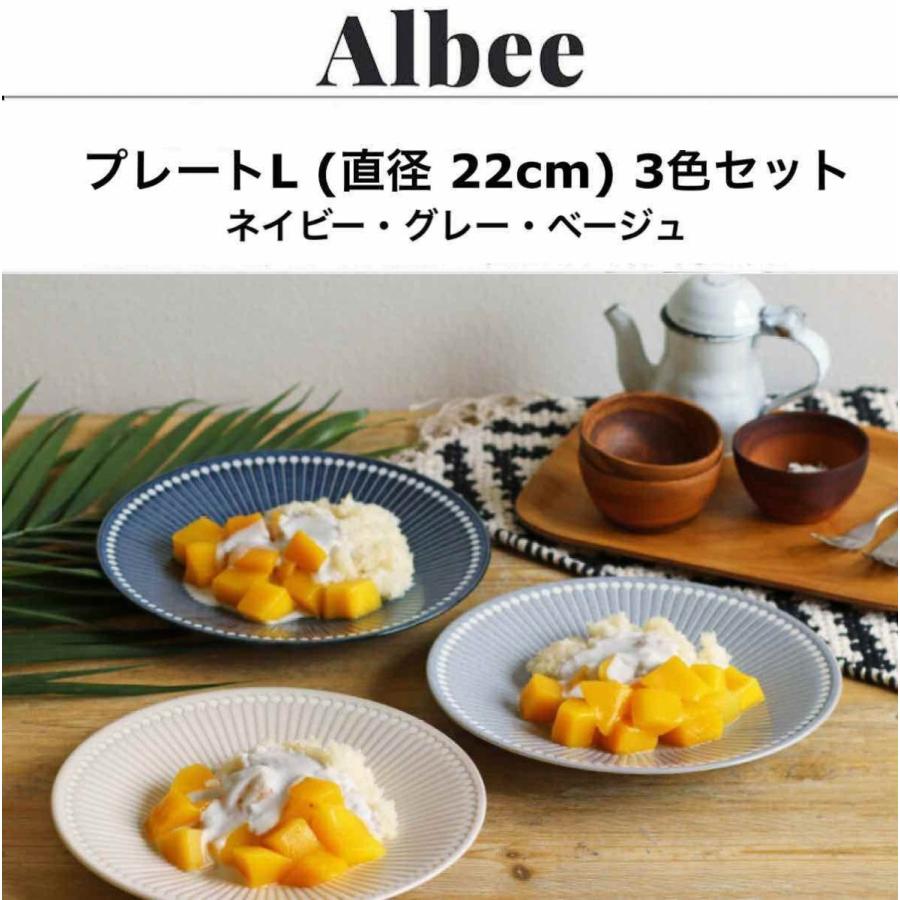 みのる陶器 albee 食器 アルビー 皿 22cm 大皿 中皿 3色セット パスタ