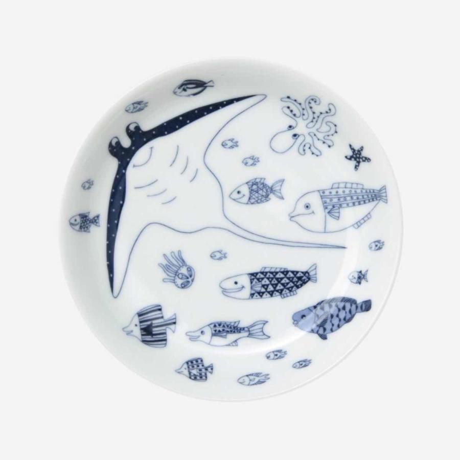 けいこ様用☆青に白い魚模様☆ 丸皿5枚 未使用 けいこ様用☆青に白い魚