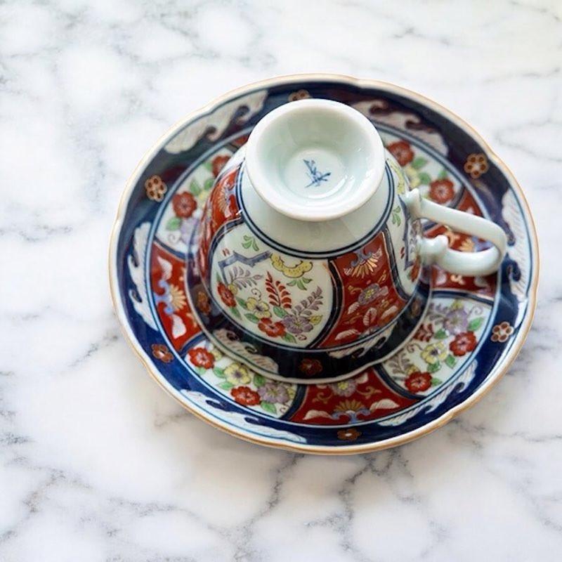 古伊万里藤花 コーヒー碗皿 高台コーヒー碗皿 コーヒーカップ