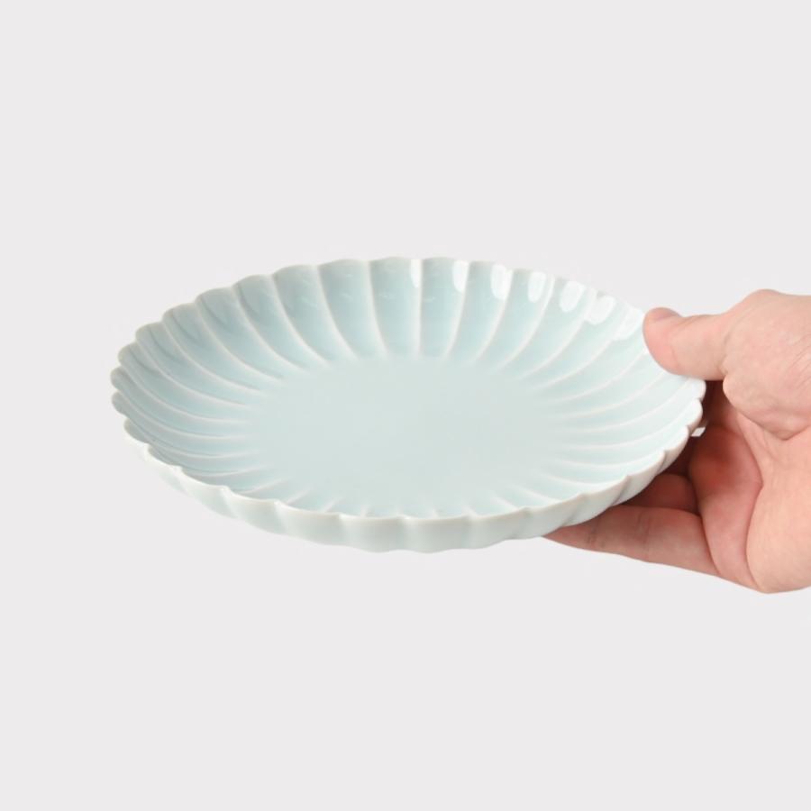 菊皿 中皿 取り皿 おしゃれ 波佐見焼 菊彫皿 6寸皿 青白 菊彫り しのぎ