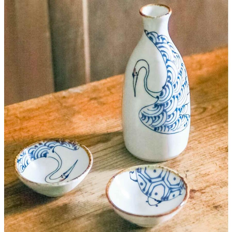 kotohogi 平盃 鶴 おしゃれ 寿ぎ 酒器 お猪口 盃 陶器 波佐見焼