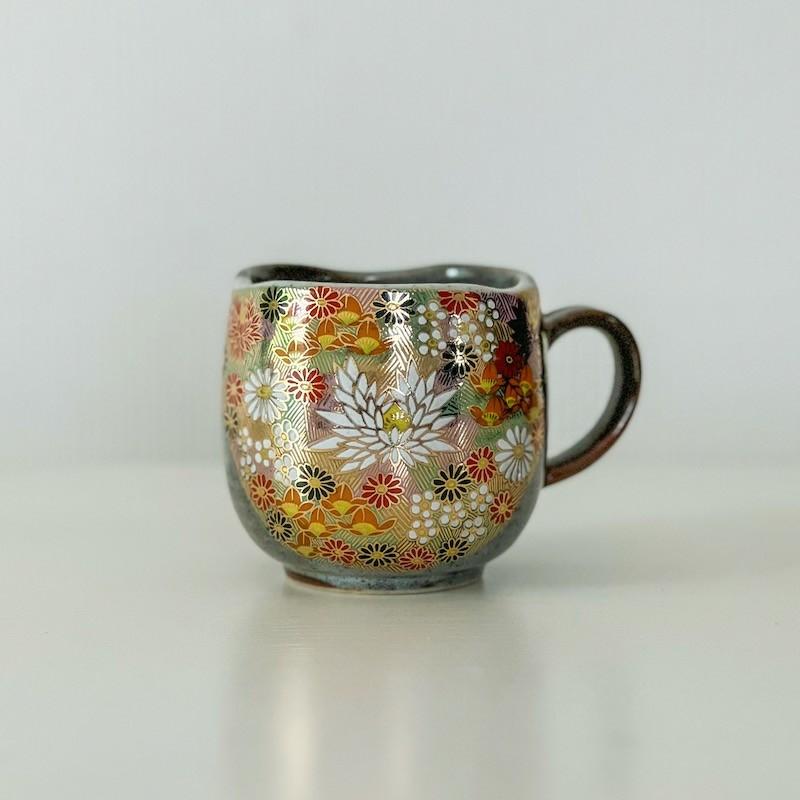九谷焼 金花詰 マグカップ おしゃれ マグ 陶器 花 日本製 食器