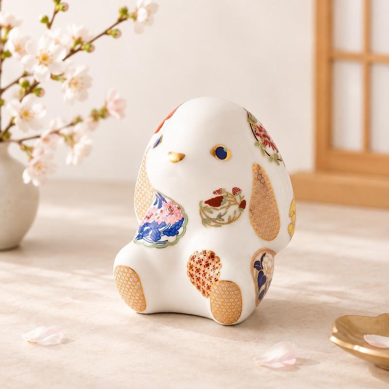 Momoco rabbit 古伊万里 花暦 白 うさぎ 有田焼 置物 玄関 おしゃれ