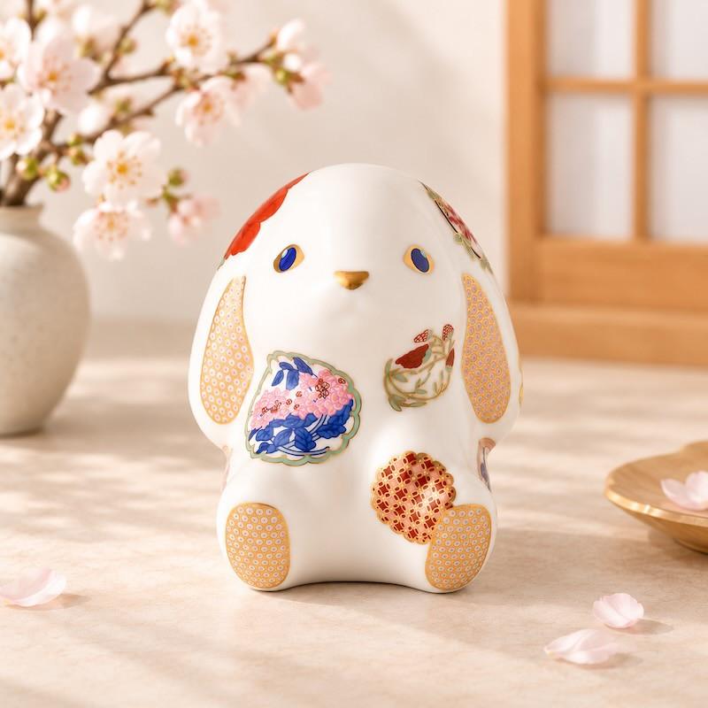 Momoco rabbit 古伊万里 花暦 白 うさぎ 有田焼 置物 玄関 おしゃれ