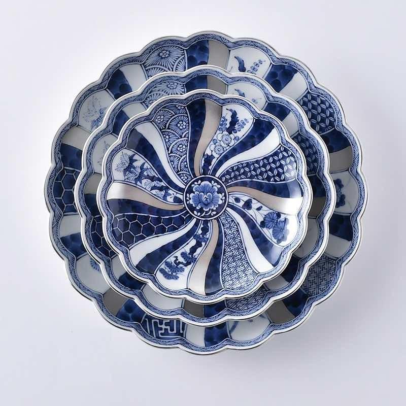 銀彩　皿　プレート　新品未使用　陶器 藍青 銀彩祥瑞 プレート 19.5cm 皿 中皿 おしゃれ 林九郎窯 食器