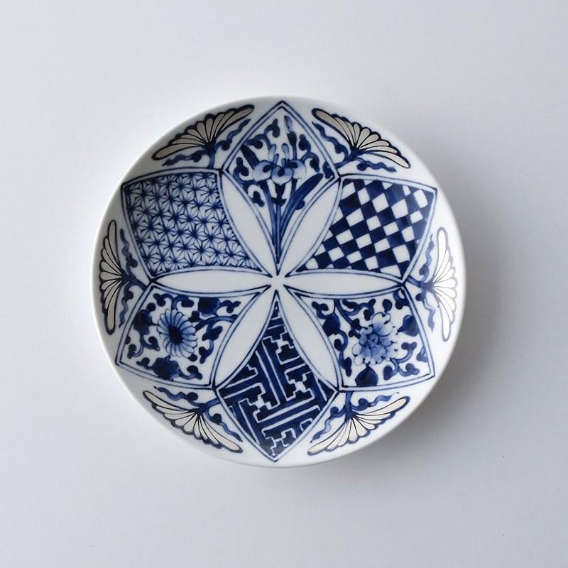藍青 古染銀花 皿 18.5cm 中皿 波佐見焼 日本製 銀彩 おしゃれ 食器