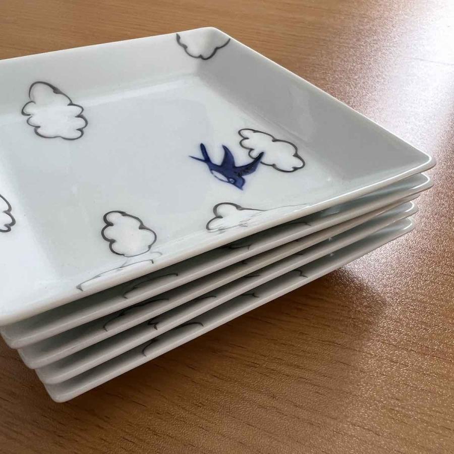 雲つばめ 正角皿 角皿 小皿 12cm おしゃれ 北欧 手描き 有田焼 食器 和
