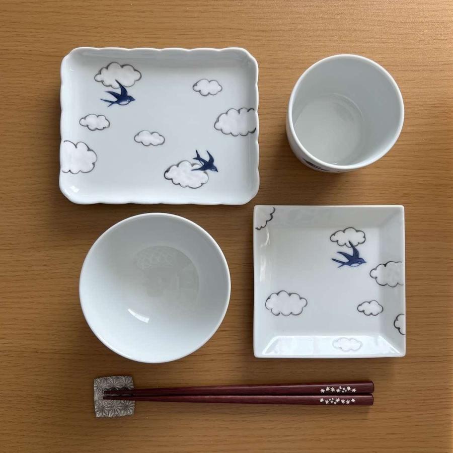 雲つばめ 正角皿 角皿 小皿 12cm おしゃれ 北欧 手描き 有田焼 食器 和