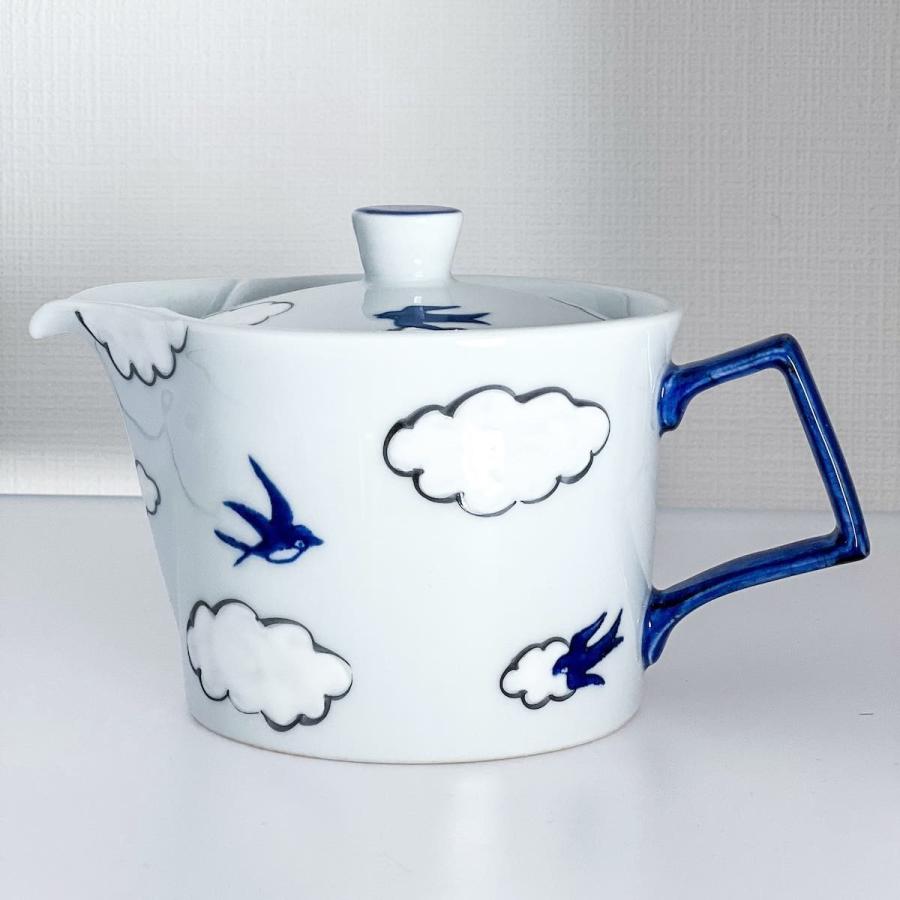 雲つばめ 急須 有田焼 手描き おしゃれ ティーポット 陶器 北欧 徳七窯