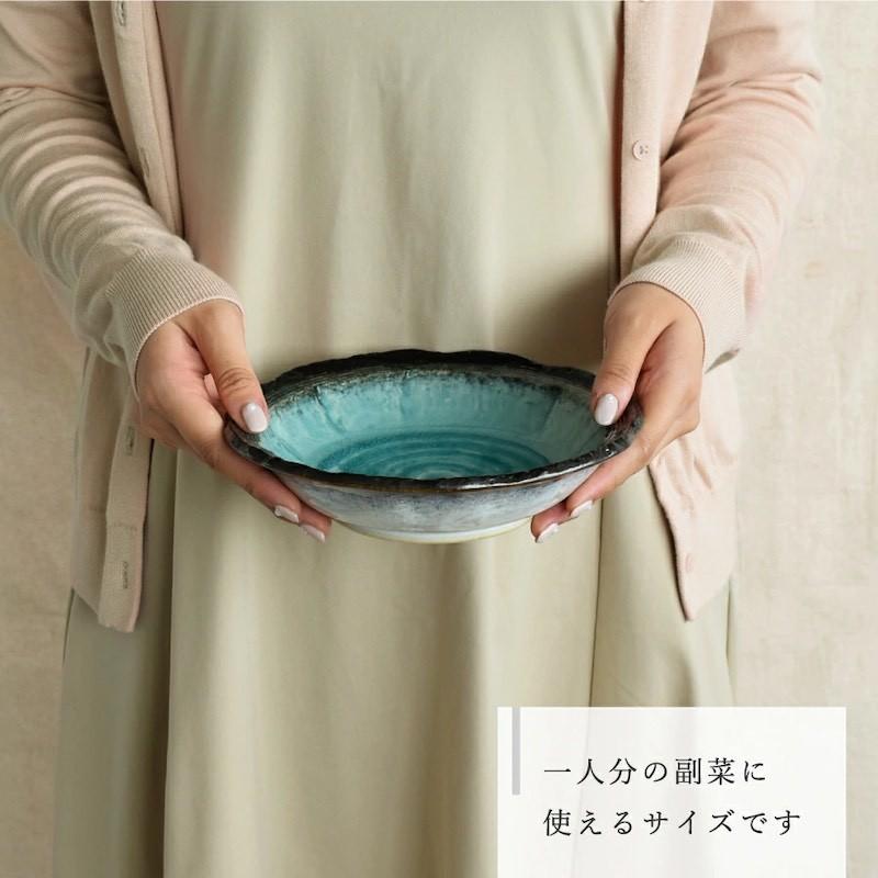 均窯トルコブルー 煮物鉢 中鉢 19cm おしゃれ 大鉢 サラダボウル 食器