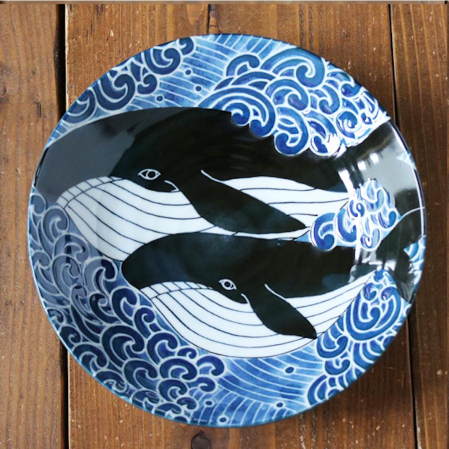 白波くじら 皿 深皿 22cm 中皿 大皿 カレー皿 おしゃれ クジラ 美濃焼
