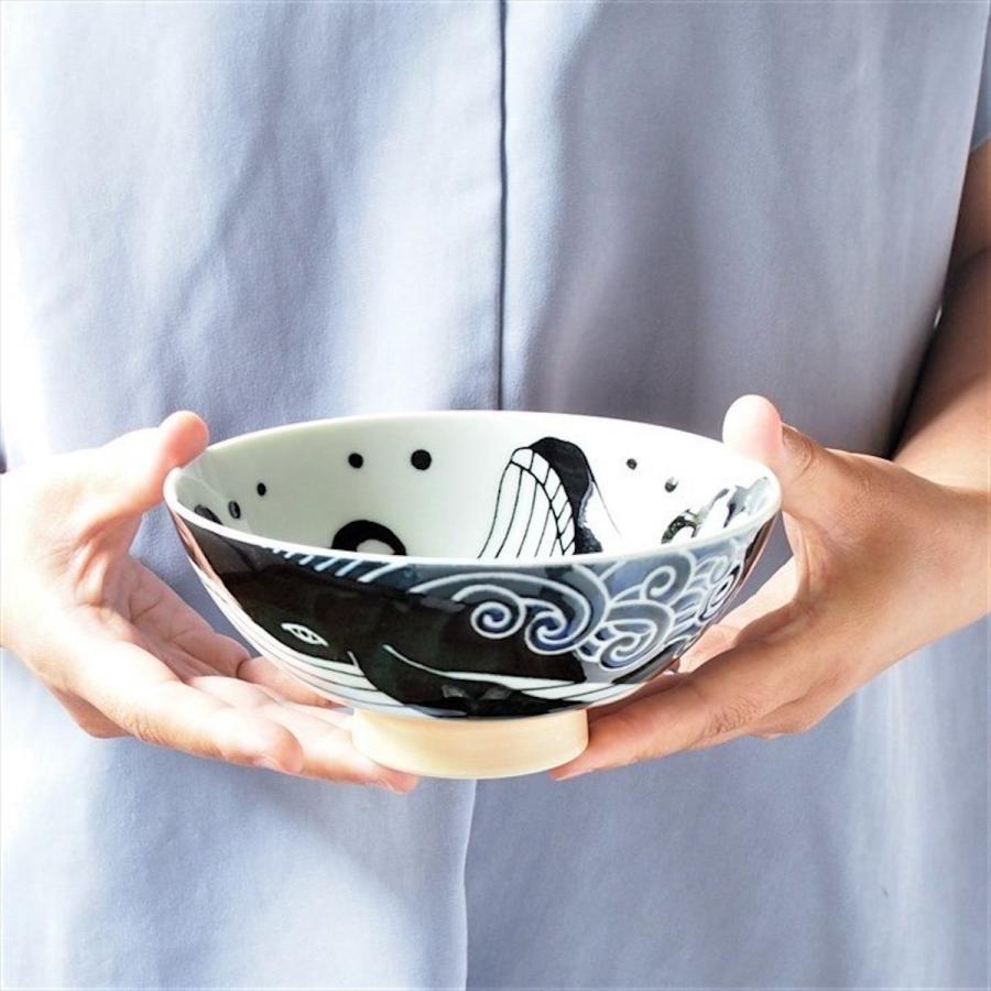 白波くじら 茶碗 おしゃれ 特大 14.5cm ご飯茶碗 大きめ クジラ 飯碗