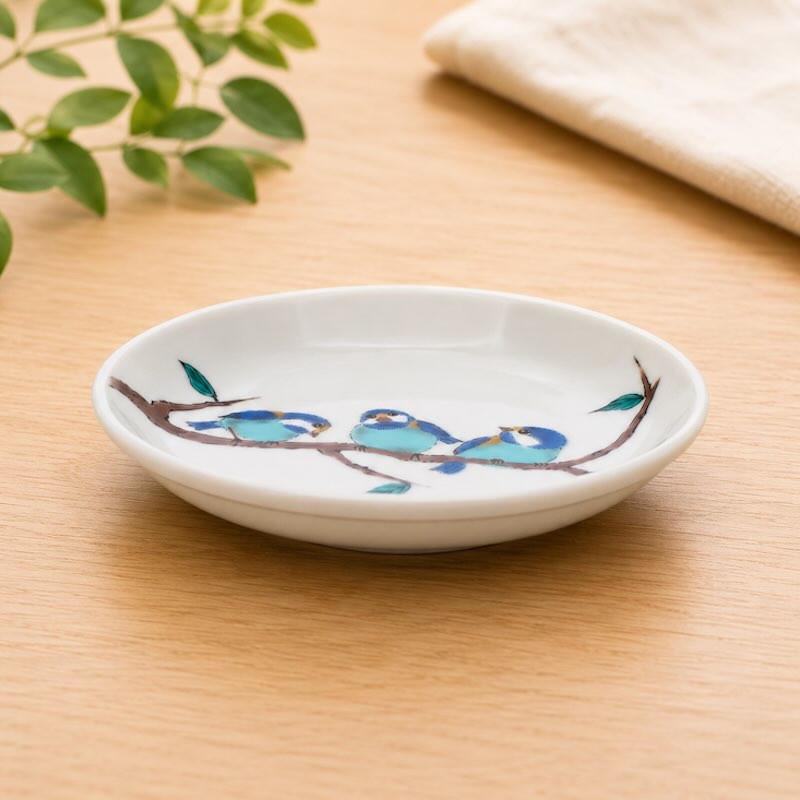 九谷焼 小皿 セット 山雀 4号皿揃 おしゃれ 5枚セット 取り皿 14cm 鳥