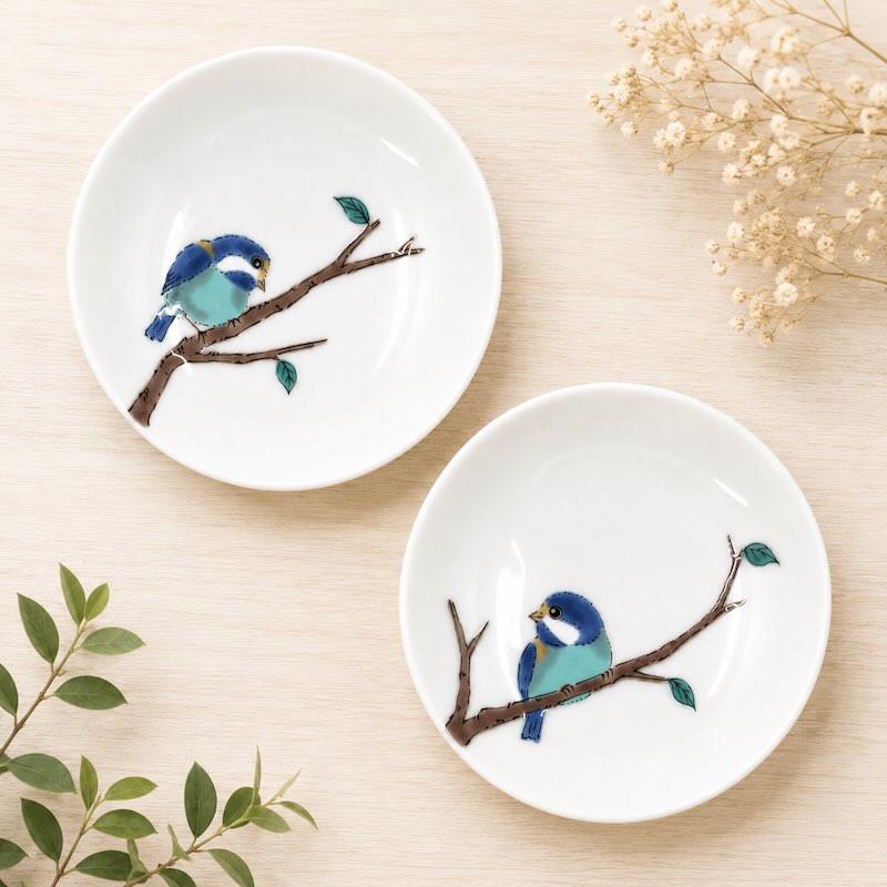 新品 工房いろはさんの小皿と豆皿・フリーカップ3点set④ やちむん 作家もの 九谷焼 山雀 3号皿揃 豆皿 セット 5枚セット 小皿 おしゃれ 鳥 食器