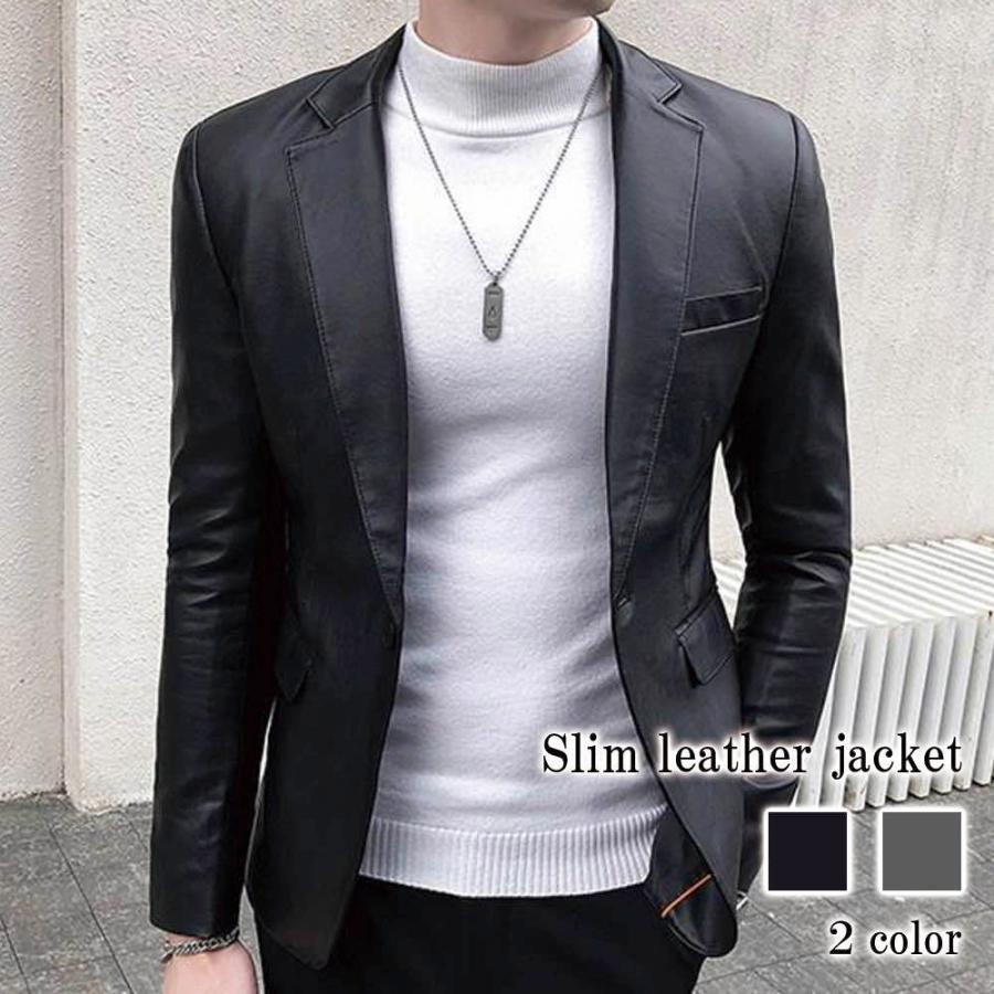 テーラードジャケット メンズ スリムレザージャケット 40代 春 秋 夏