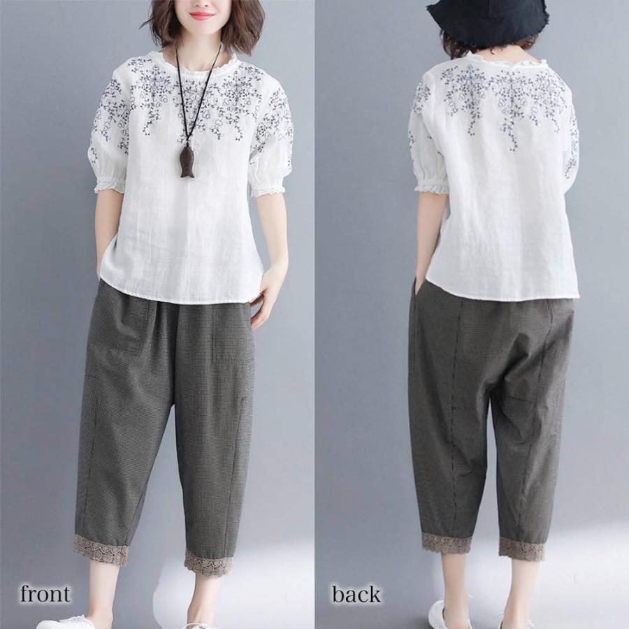 Tシャツ レディース 花刺繍レースTシャツ 人気 綿 春 夏 50代 おしゃれ
