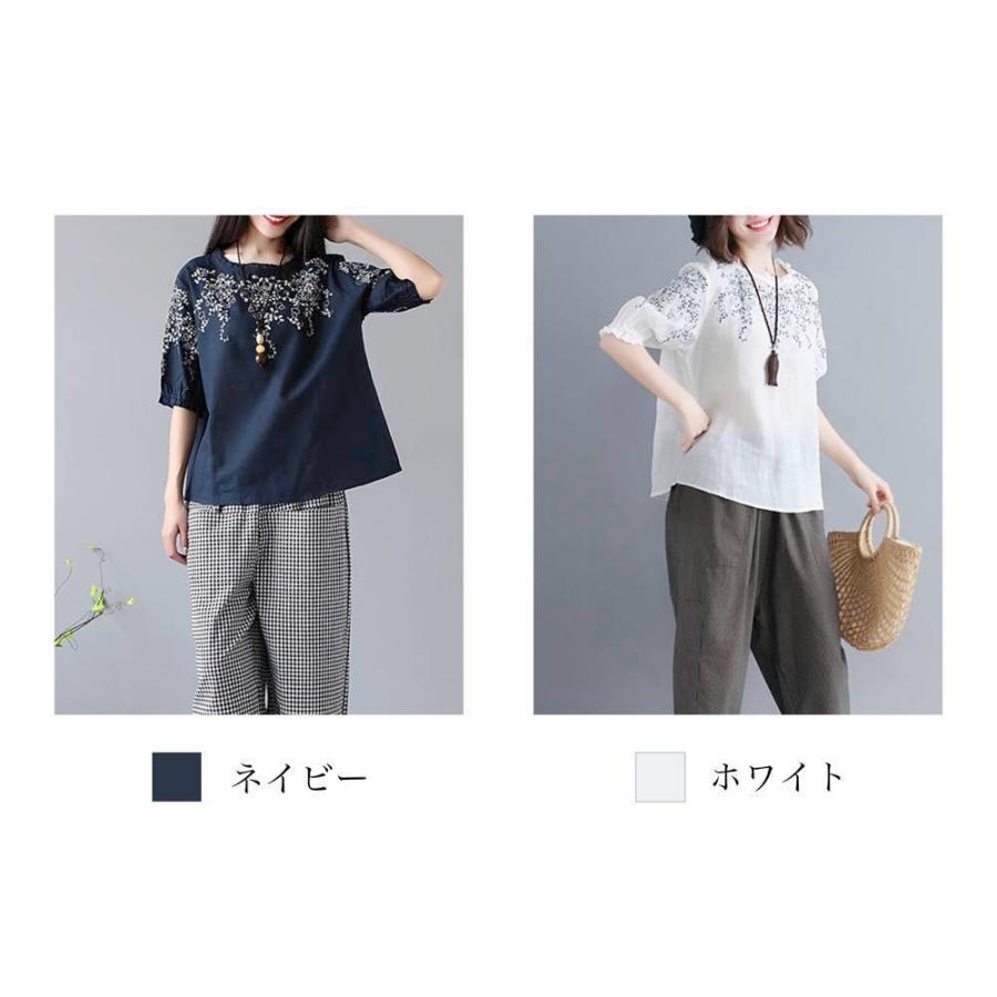 Tシャツ レディース 花刺繍レースTシャツ 人気 綿 春 夏 50代 おしゃれ