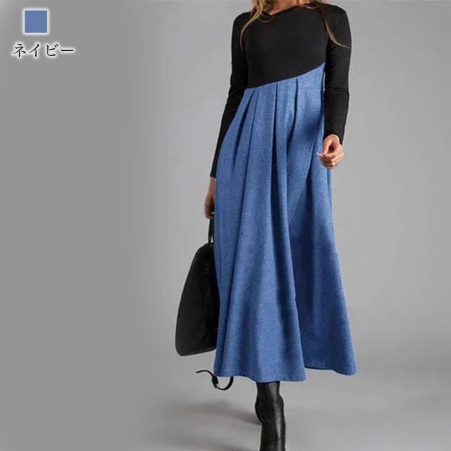 ワンピース レディース 切り替えロングワンピース 20代 上品 長袖 30代