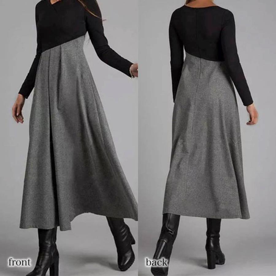 ワンピース レディース 切り替えロングワンピース 20代 上品 長袖 30代