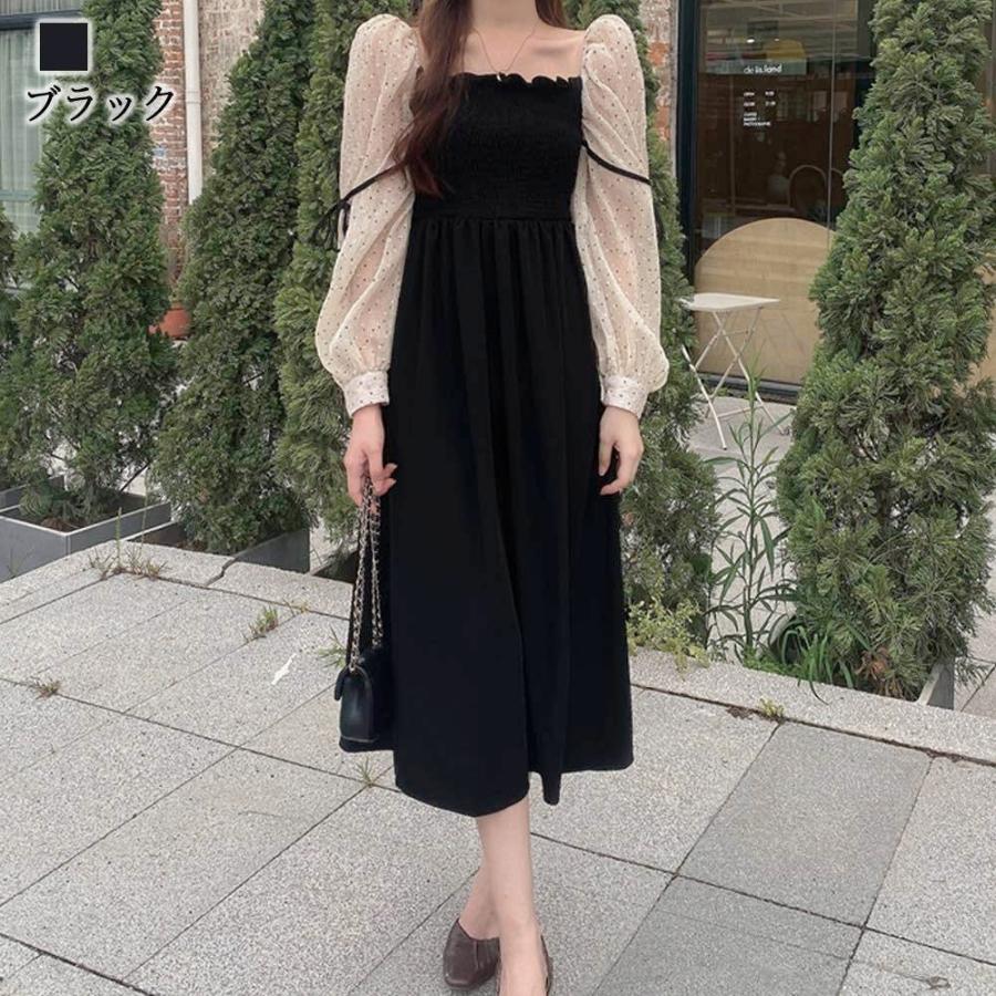 ワンピース レディース シアースリーブロングドレス 長袖 60代