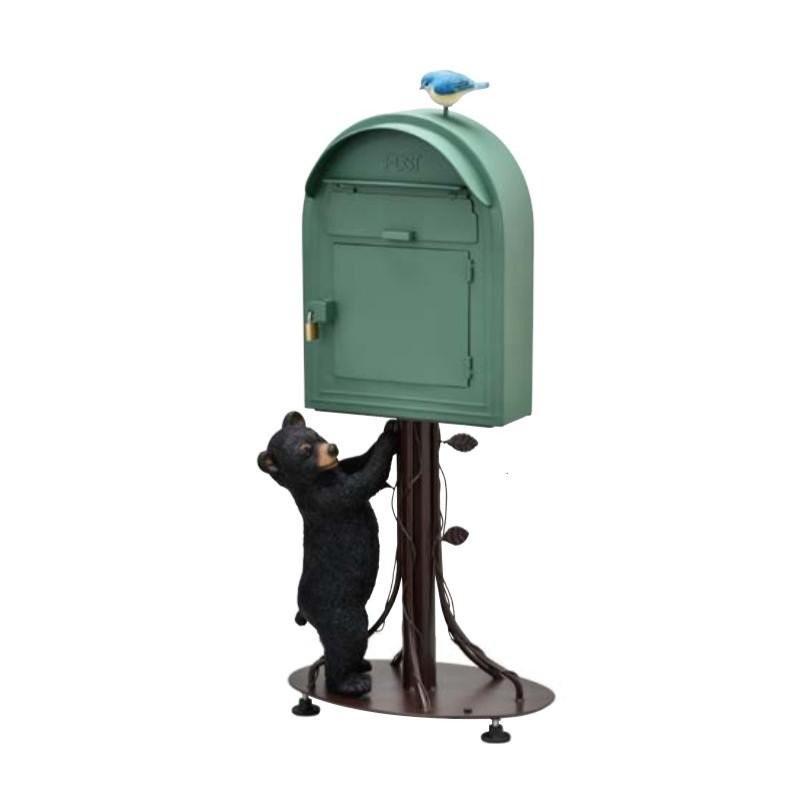 スタンドポスト　ポスト　メールボックス　オシャレポスト　郵便　アンティーク　南京錠付き　玄関　かわいい　グリーン色　リトルベア　送料無料　