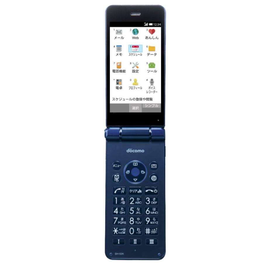 【整備済み品】 SHARP AQUOS SH-02K ブルーブラック カメラレスケータイ 販売時期：2017年冬春モデル 液晶サイズ：3.4インチ 形状