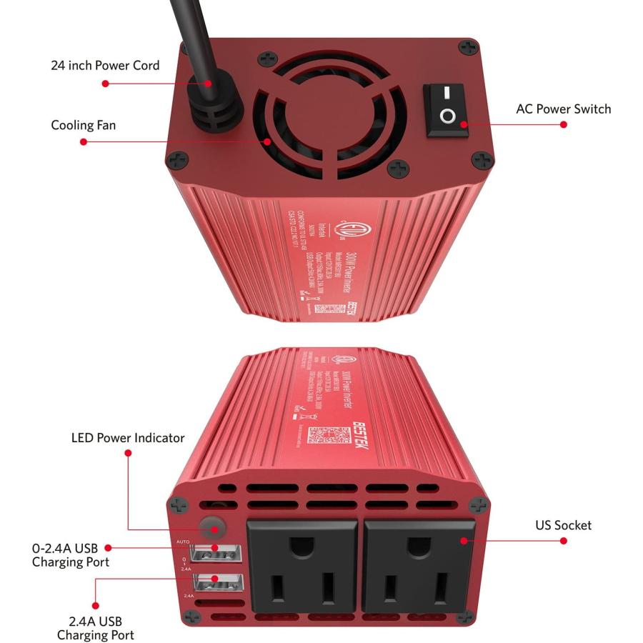 BESTEK 4.2AデュアルUSBカーアダプターと110V ACカーインバーター300WにパワーインバータDC 12V 電力変換器 赤　並行輸入品｜tokyootamart｜04