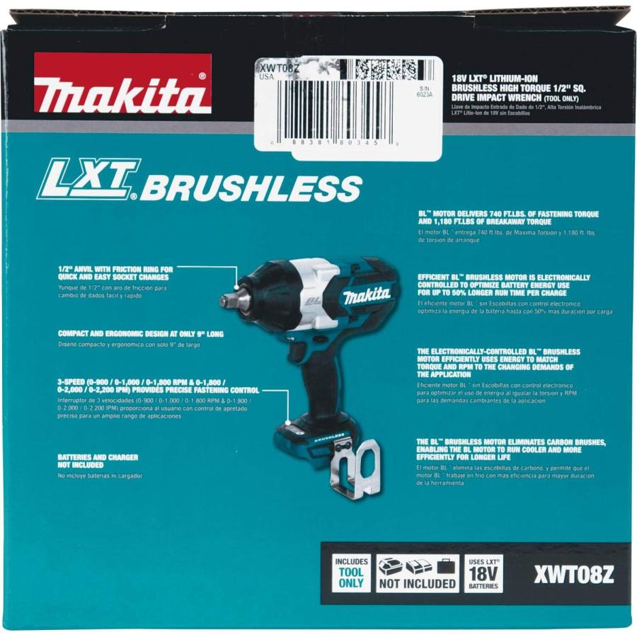 Makita XWT08Z 18V LXT  Lithium-Ion Brushless Cordless High-Torque 1/2inch Sq. Drive Impact Wrench  Tool Only　並行輸入品｜tokyootamart｜10